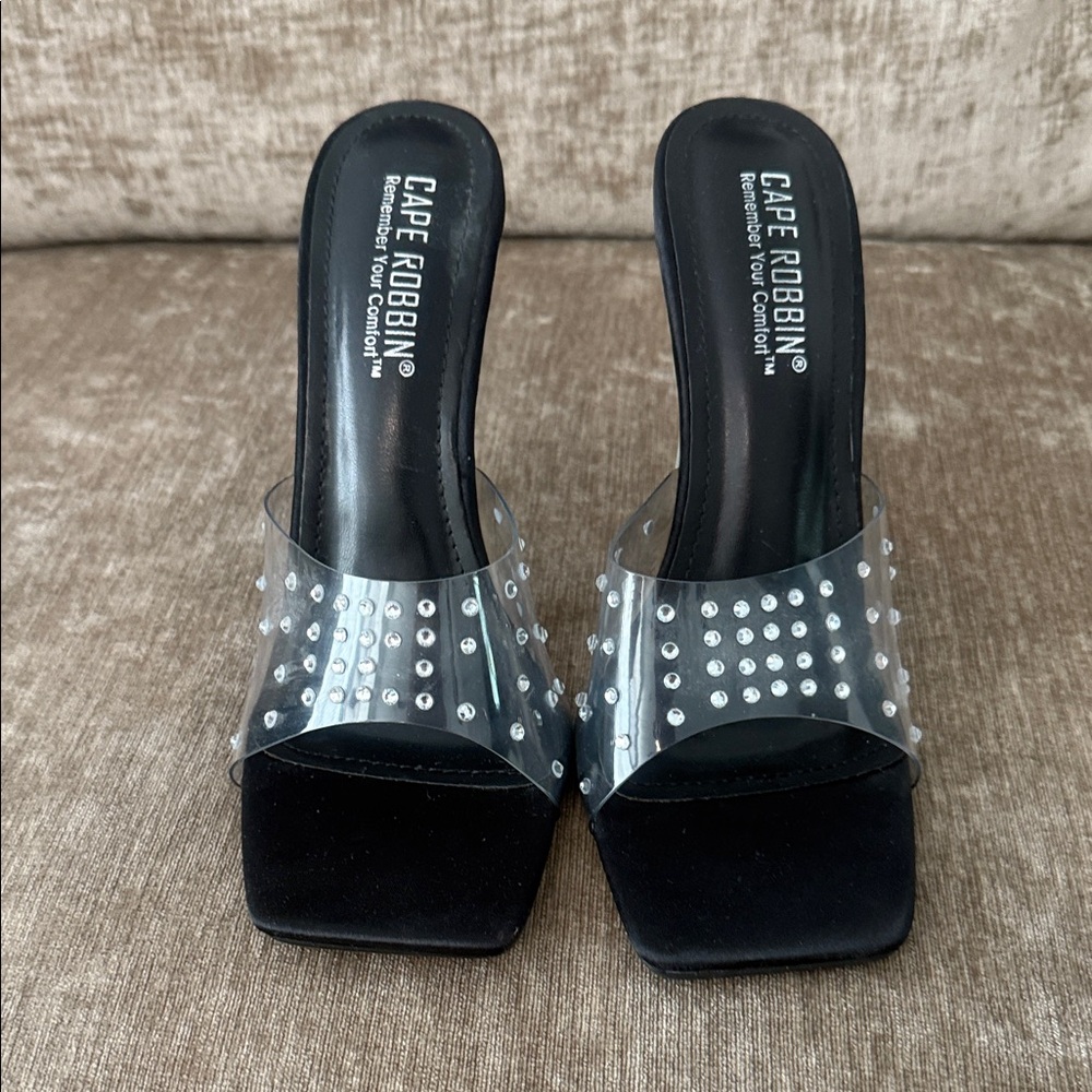 Cape Robbin Black and Clear Studded Heels